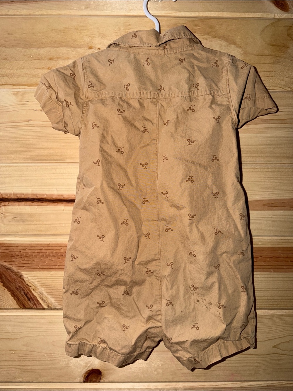 Carter's Tan Short-Sleeve Button Romper with Tiny Print - Picture 3 of 3